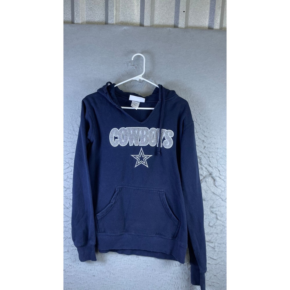 Dallas Cowboys Hoodie Men Medium Navy Blue Good V-Neck Glitter Graphic Pullover